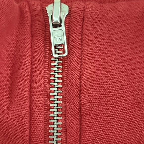 PINK VICTORIA'S SECRET Red Quarter Zip Sweatshirt Black Logo Down Arms -Size XS - Picture 4 of 14